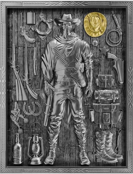 Monnaie COWBOY Warriors Through Time 2 Oz Argent 5 Tala Samoa 2025 (PRÉCOMMANDE)
