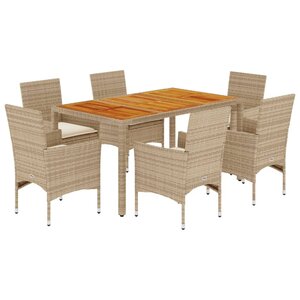 vidaXL Ensemble à manger de jardin et coussins 7Pièces beige rotin acacia