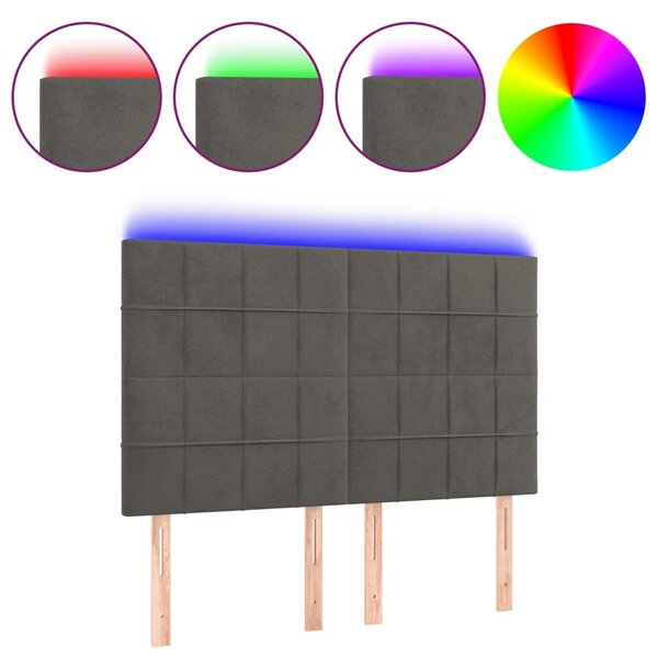 vidaXL Tête de lit à LED Gris foncé 144x5x118/128 cm Velours