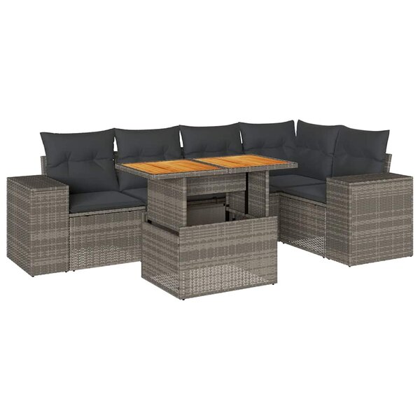 vidaXL Salon de jardin 6 Pièces avec coussins gris résine tressée