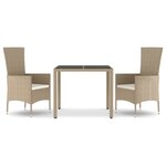 vidaXL Ensemble à manger de jardin coussins 3 Pièces Beige poly rotin