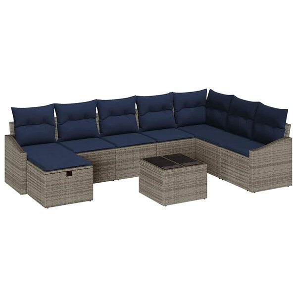 vidaXL Ensemble de canapé de jardin 9 Pièces Gris 55 x 62 x 69 cm