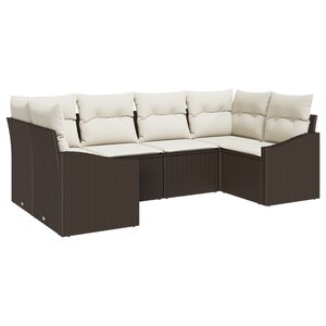 vidaXL Ensemble de canapés de jardin 6 pièces avec coussins Marron Poly Rattan
