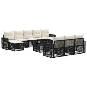 vidaXL Ensemble de canapé de jardin 11 Pièces Noir et blanc crème