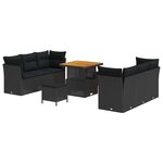 vidaXL Ensemble de canapés de jardin 9 pièces avec des coussins en poly rotin noir et en acacia.