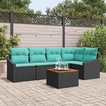 vidaXL Ensemble de canapé de jardin avec coussin 6 Pièces Noir polyrotin