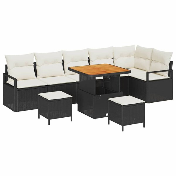 vidaXL Ensemble de canapé de jardin avec coussin 9 Pièces Noir et Crème