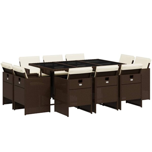 vidaXL Ensemble à manger de jardin et coussins 11 Pièces marron rotin