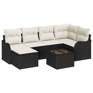 vidaXL Ensemble de canapé de jardin 7 Pièces Noir et blanc Poly rotin