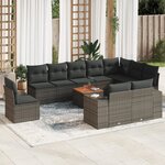 vidaXL Salon de jardin 11 Pièces avec coussins gris résine tressée