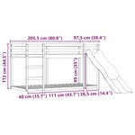vidaXL Lit superposé sans matelas avec toboggan et rideaux 90x200 cm