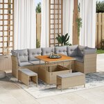 Set de canapé de jardin 9 pièces avec coussins Beige Poly Rattan Acacia