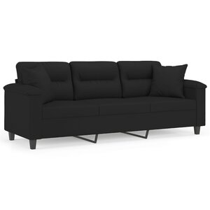 vidaXL Canapé 3 places avec oreillers noir 180 cm tissu microfibre