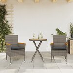 vidaXL Ensemble de bistro avec coussins 3 Pièces gris rotin et acacia