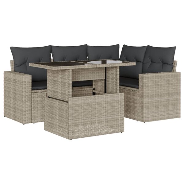 vidaXL Salon de jardin 5 Pièces avec coussins gris clair résine tressée