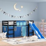 vidaXL Lit mezzanine enfants avec rideaux sans matelas bleu 90x190 cm