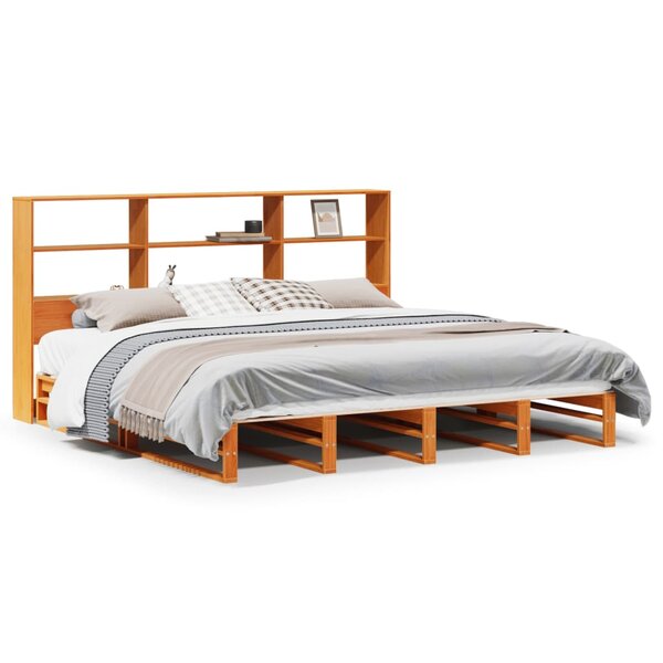 vidaXL Lit bibliothèque sans matelas cire marron 200x200cm bois massif