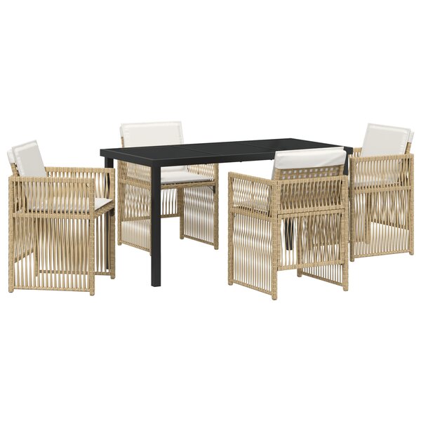 vidaXL Ensemble de salle à manger de jardin 5 pièces avec coussins en rotin poly beige
