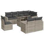 vidaXL Salon de jardin 9 Pièces avec coussins gris clair résine tressée