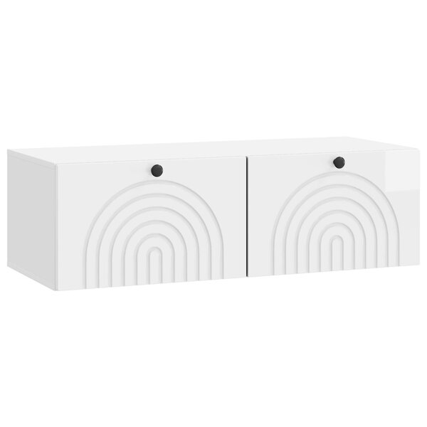 vidaXL Meuble TV mural Montage mural Blanc brillant 98 x 41 x 30 cm