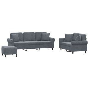vidaXL Ensemble de canapés 3 Pièces avec coussins gris foncé velours