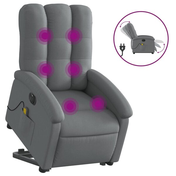 vidaXL Fauteuil inclinable de massage électrique Gris foncé Tissu