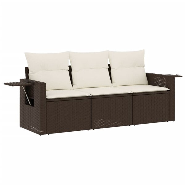 vidaXL Salon de jardin avec coussins 3 Pièces marron résine tressée