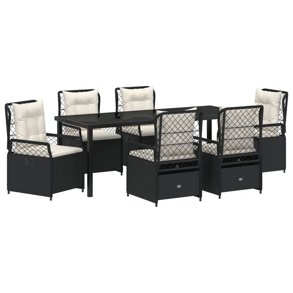 vidaXL Ensemble de Salle à Manger de Jardin 7 Pièces Noir Rattan Poly
