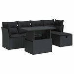 vidaXL Salon de jardin 6 Pièces avec coussins noir résine tressée
