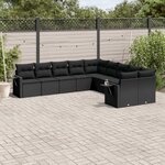vidaXL Salon de jardin 10 Pièces avec coussins noir résine tressée