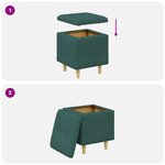 vidaXL Pouf de rangement avec coussin Vert foncé 40 x 40 x 45 cm tissu