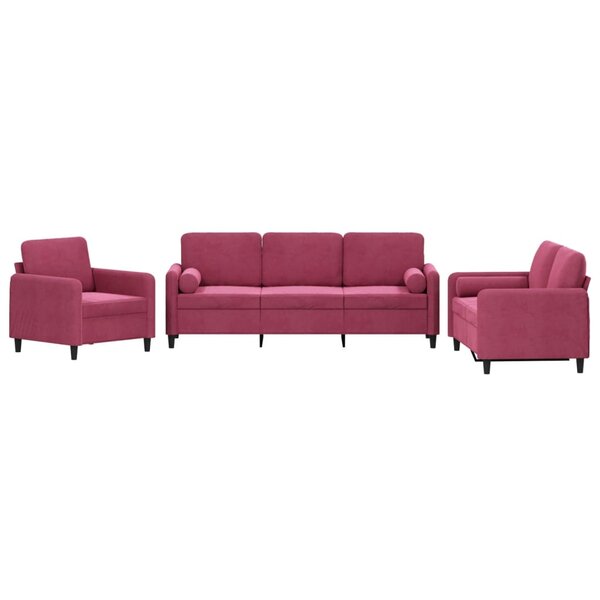 vidaXL Ensemble de canapés 3 Pièces avec coussins rouge bordeaux velours