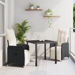 vidaXL Set de table à manger de jardin 3 pièces avec coussins en poly rotin noir