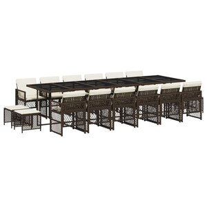 vidaXL Ensemble à manger de jardin et coussins 17 Pièces marron rotin