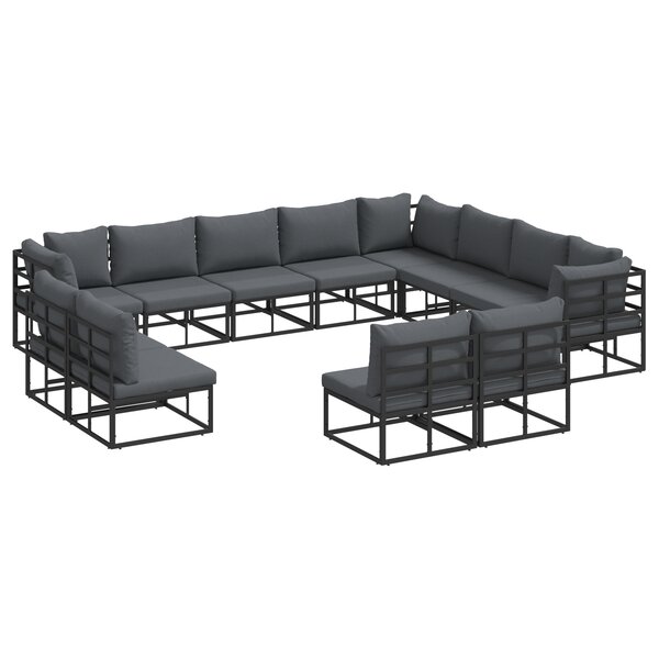 vidaXL Ensemble de canapé de jardin avec coussin 12 Pièces Noir Aluminium