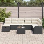 vidaXL Ensemble de canapé de jardin avec coussin 9 Pièces Noir Poly rotin