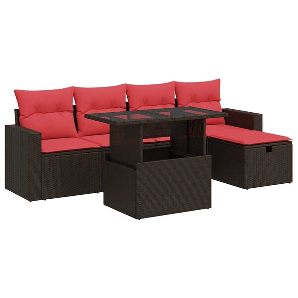 vidaXL Salon de jardin 6 Pièces avec coussins marron résine tressée acacia
