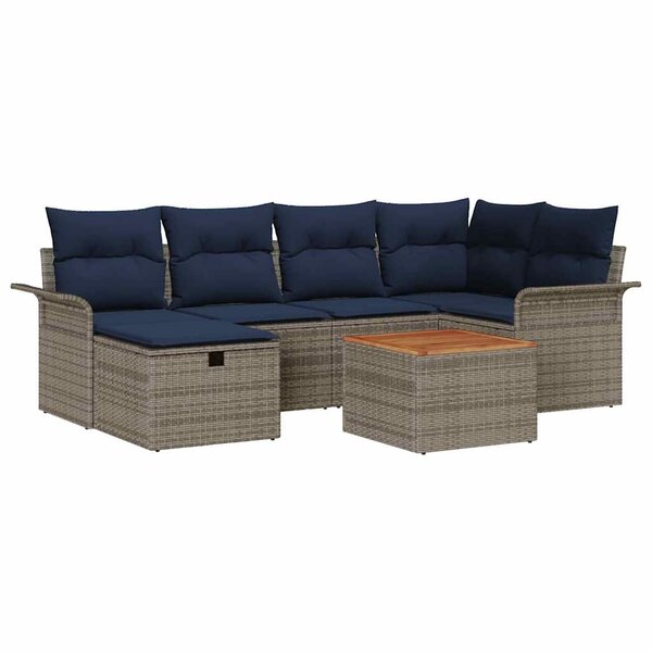 vidaXL Ensemble de canapé de jardin avec coussin 7 Pièces Gris Poly rotin