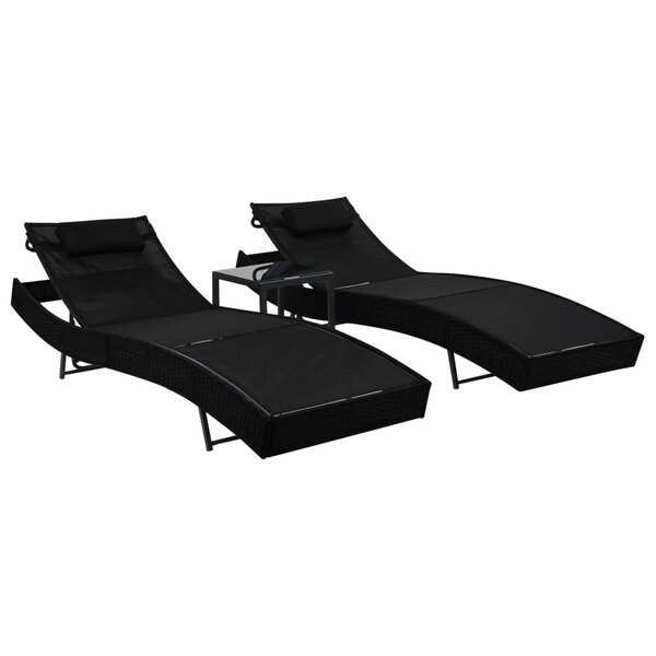 vidaXL Chaise longue 2 Pièces et table Résine tressée et textilène Noir