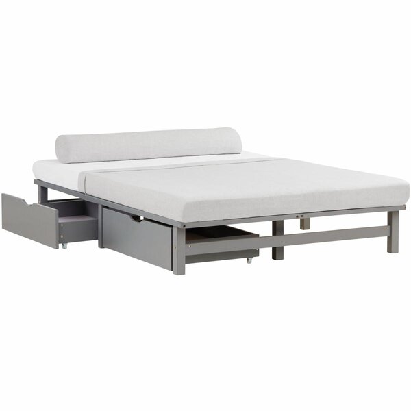 Lit double 140x200 matelas 2 tiroirs gris