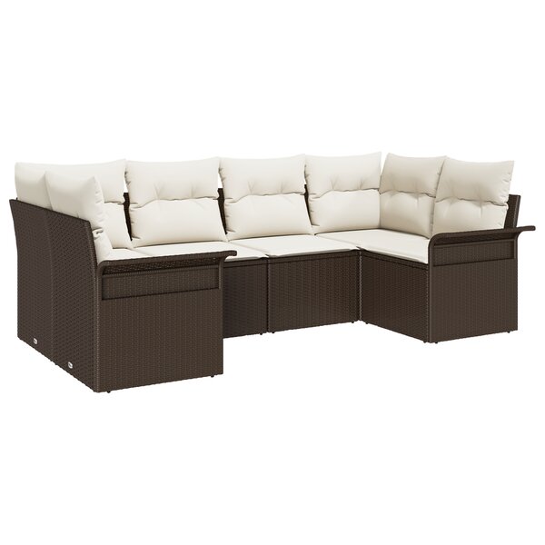 Ensemble de canapé de jardin de 6 pièces avec coussins marron en poly rattan