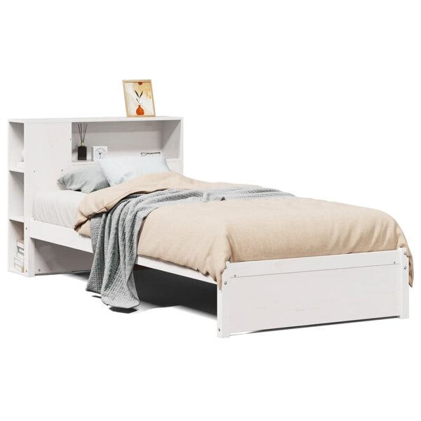 vidaXL Lit bibliothèque sans matelas blanc 90x200cm bois de pin massif