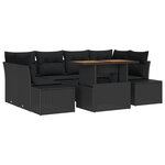 vidaXL Ensemble de salle à manger de jardin 7 pièces avec coussins en poly rattan noir et acacia