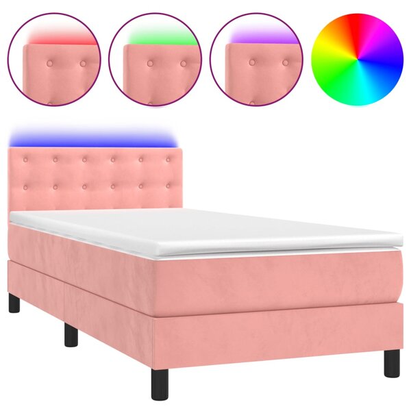 vidaXL Sommier à lattes de lit avec matelas et LED Rose 90x200 cm