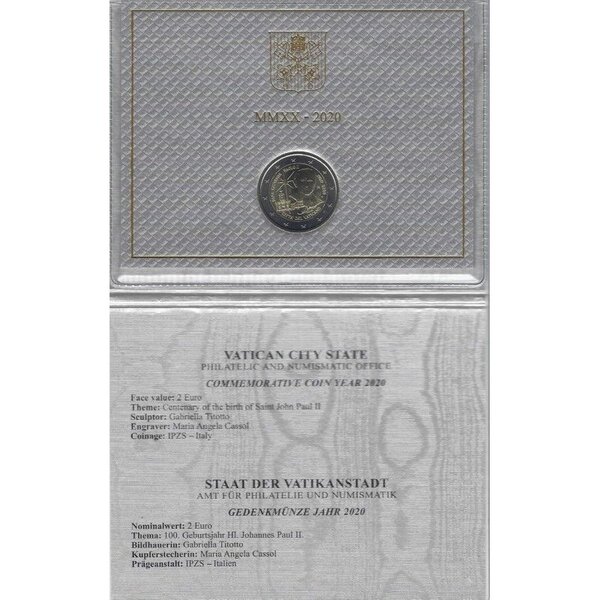 2 euros commémorative Vatican 2020 - Jean Paul II en coffret BU.