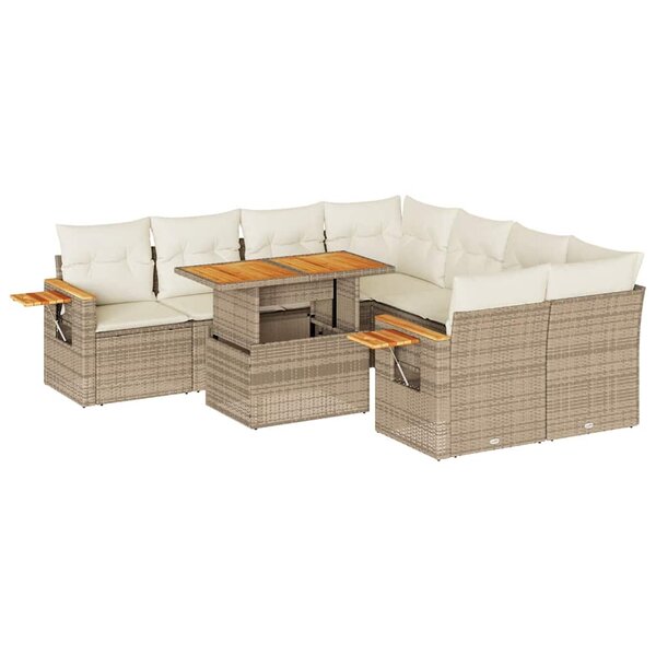 vidaXL Salon de jardin avec coussins 9 Pièces beige résine tressée acacia