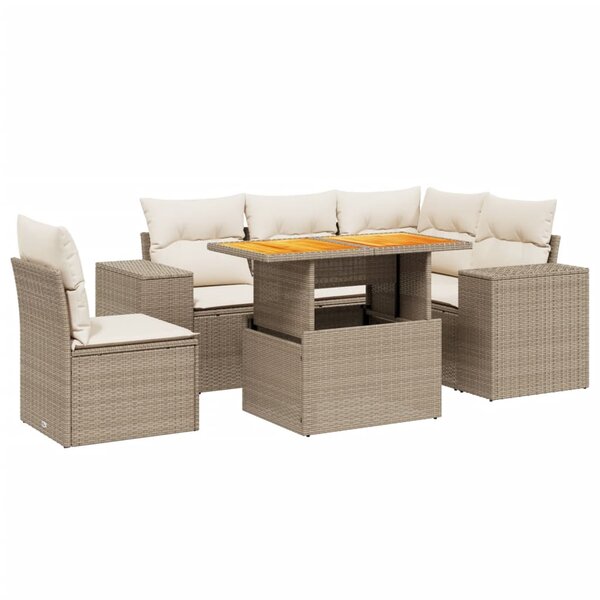 vidaXL Salon de jardin avec coussins 6 Pièces beige résine tressée
