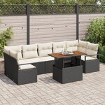 vidaXL Ensemble de Canapé de Jardin de 8 Pièces avec Coussins Noir Poly Rattan Acacia
