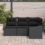 vidaXL Ensemble de canapé de jardin avec coussin 4 Pièces Noir polyrotin