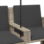 vidaXL Canapé de jardin 2 places et parasol tabourets gris clair rotin